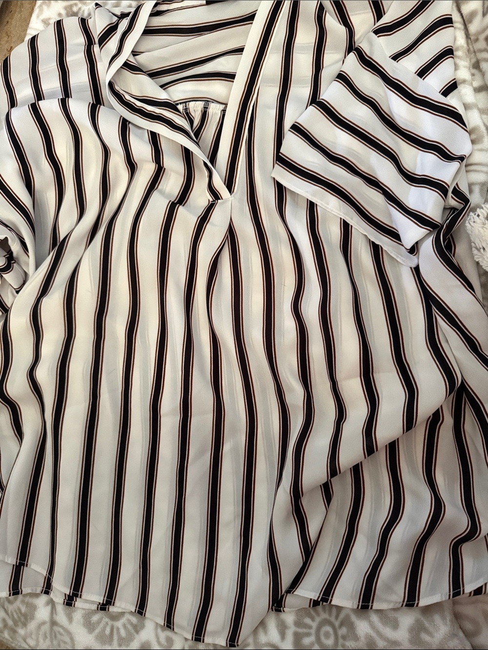 Worthington White Blouse with Black and Brown Vertical Stripes